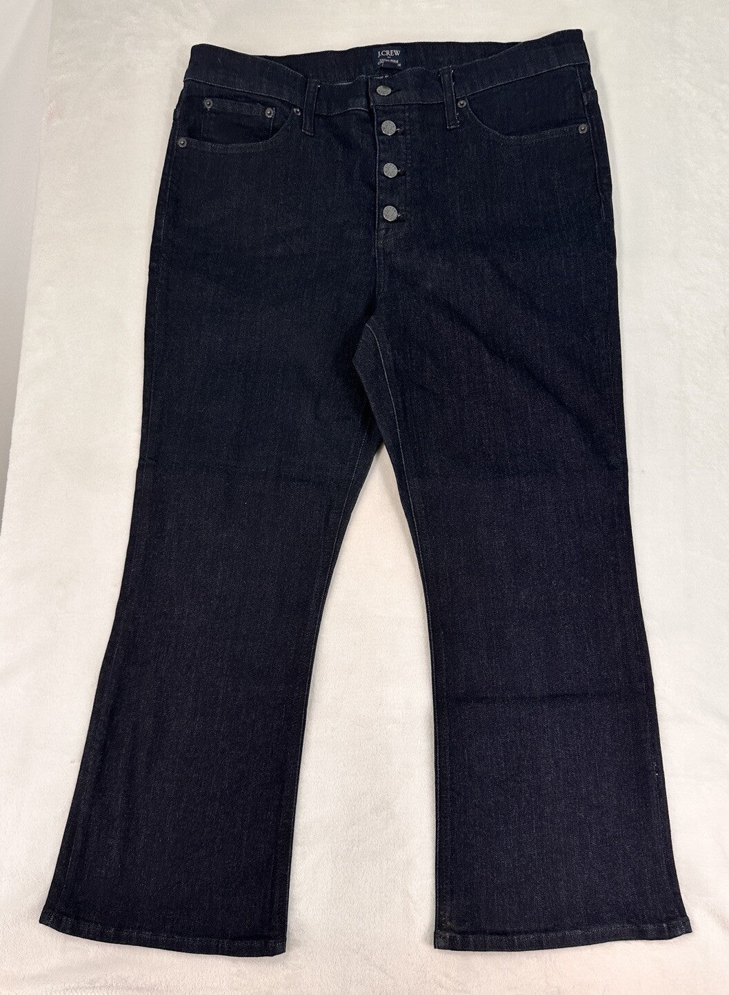 J Crew High Rise Jeans 32 Crop Flare Button Fly Dark Blue  Womens