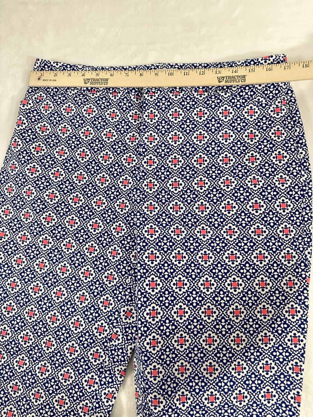 Charter Club Newport Slim Crop Pants 12 Blue Print Womens Cotton Stretch