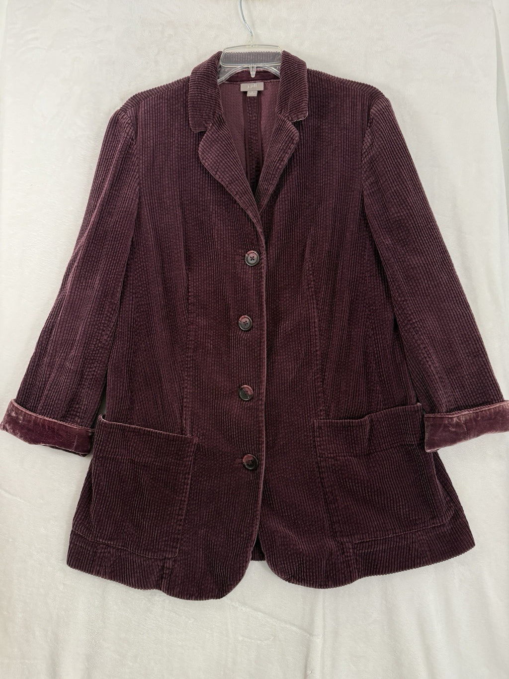 J Jill Jacket Medium Corduroy Velvet Trim Purple Womens Blazer 100% Cotton