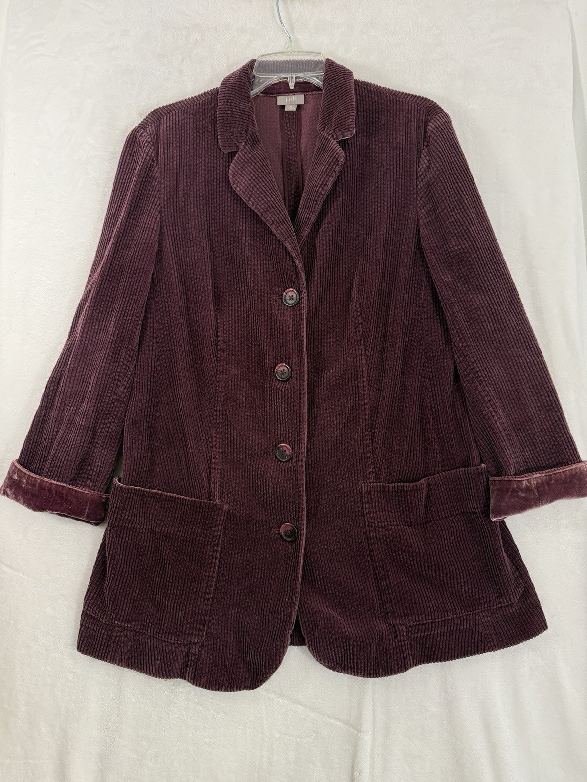 J Jill Jacket Medium Corduroy Velvet Trim Purple Womens Blazer 100% Cotton