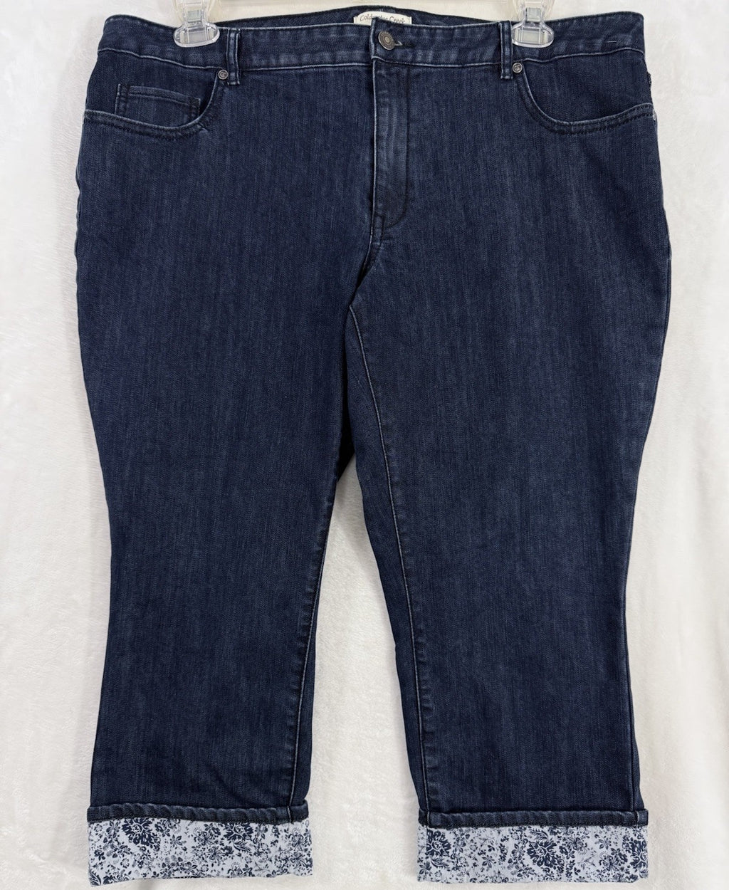 Coldwater Creek 18 Jeans Womens Cropped Dark Blue Floral Cuff