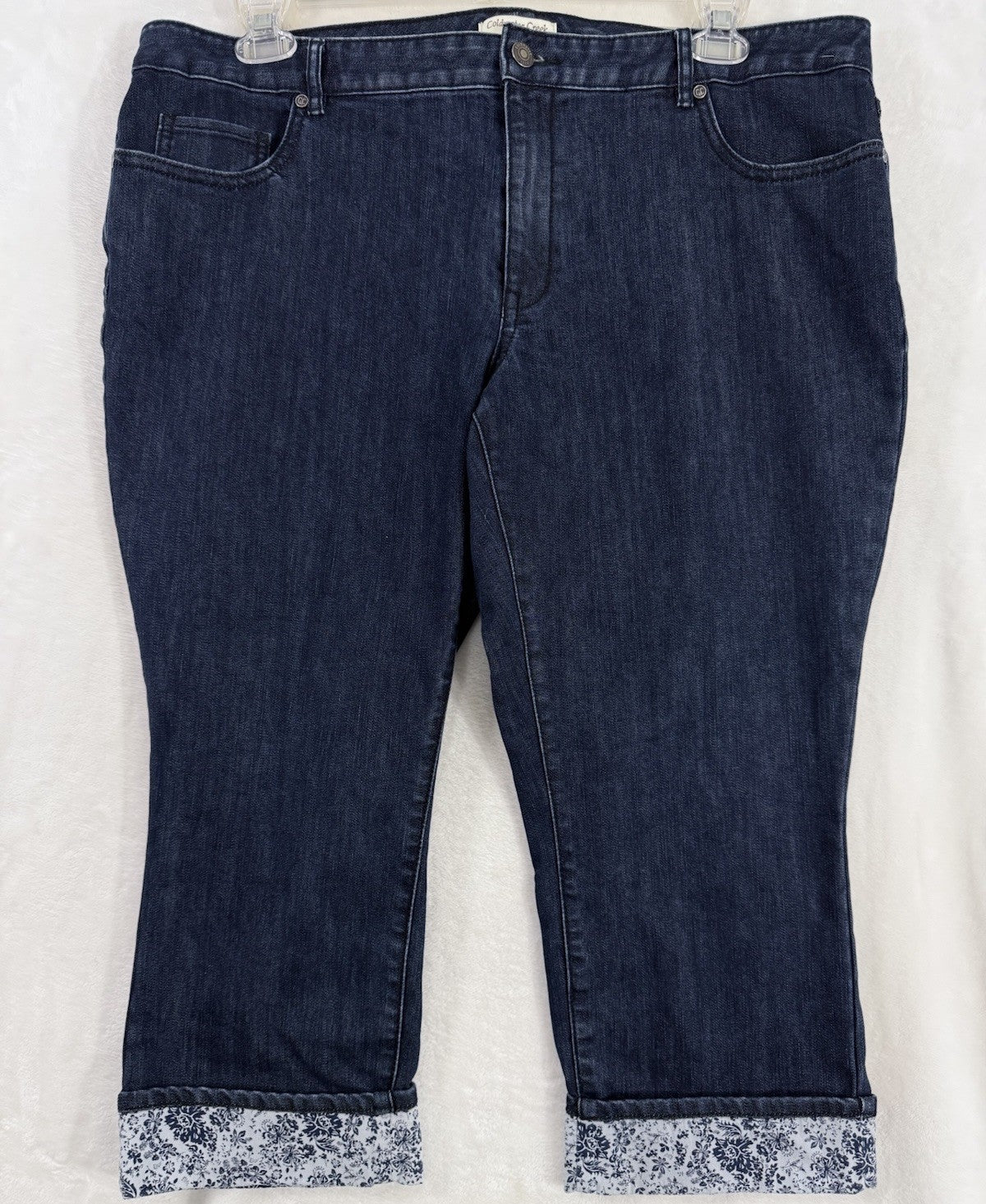 Coldwater Creek 18 Jeans Womens Cropped Dark Blue Floral Cuff