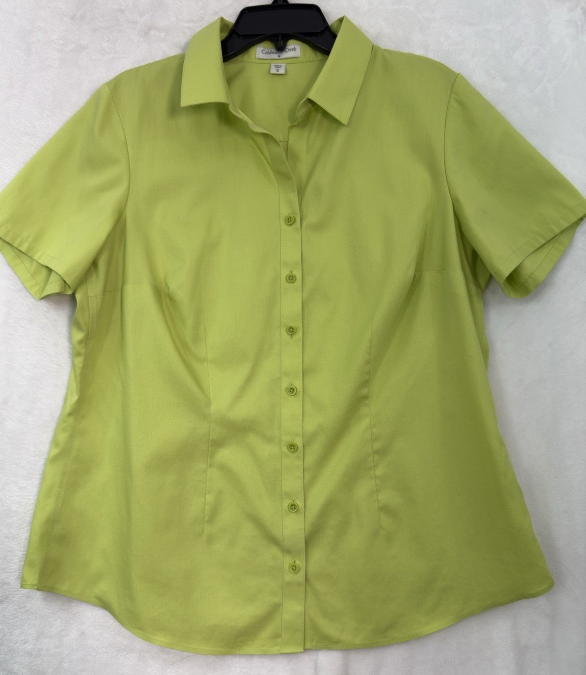 Coldwater Creek Top XL 16 Short Sleeve Button Up Green Womens Cotton