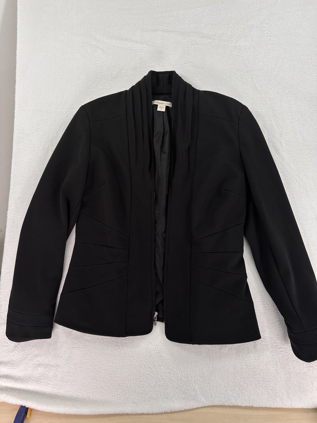 Coldwater Creek Jacket 8 Black Shawl Collar Zip Fitted Stretch