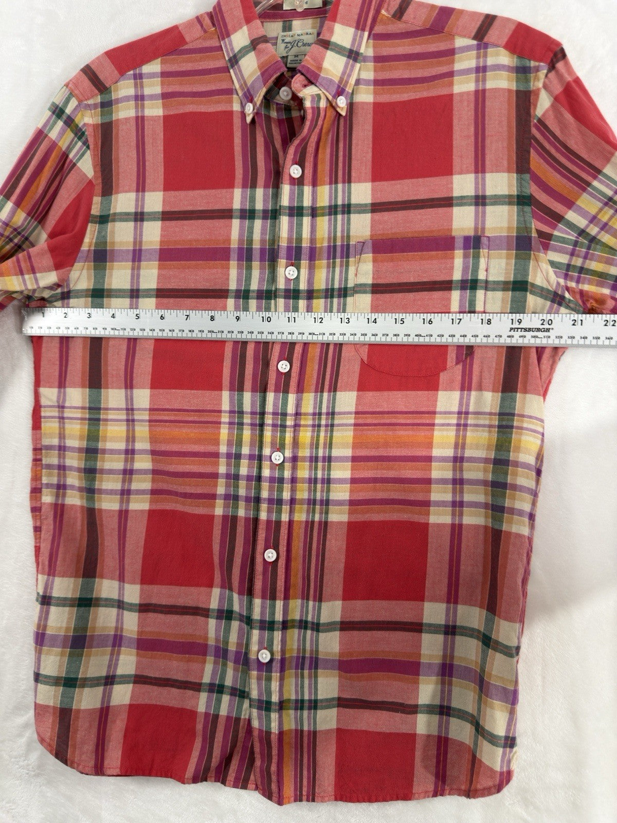 J Crew Indian Madras Shirt Medium Men’s Red Plaid Cotton Long Sleeve Button Up