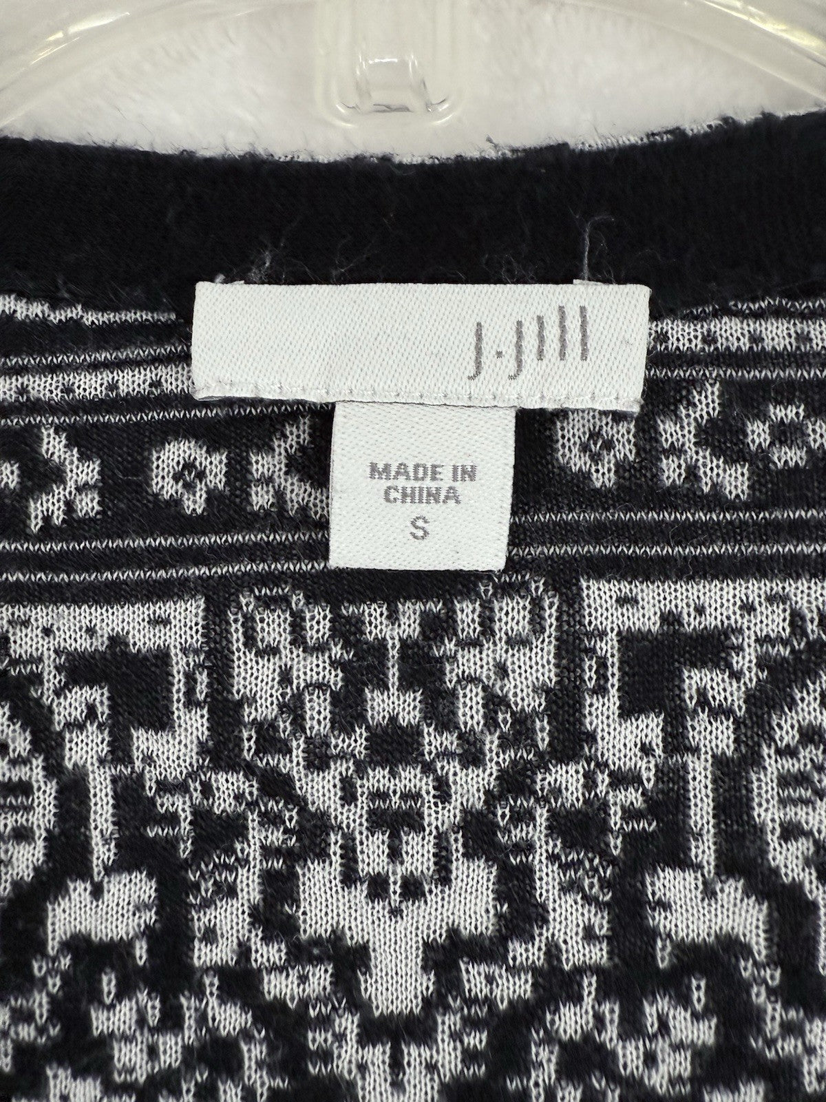 J Jill Small Cardigan Sweater Black White Damask Knit Long Sleeve Womens
