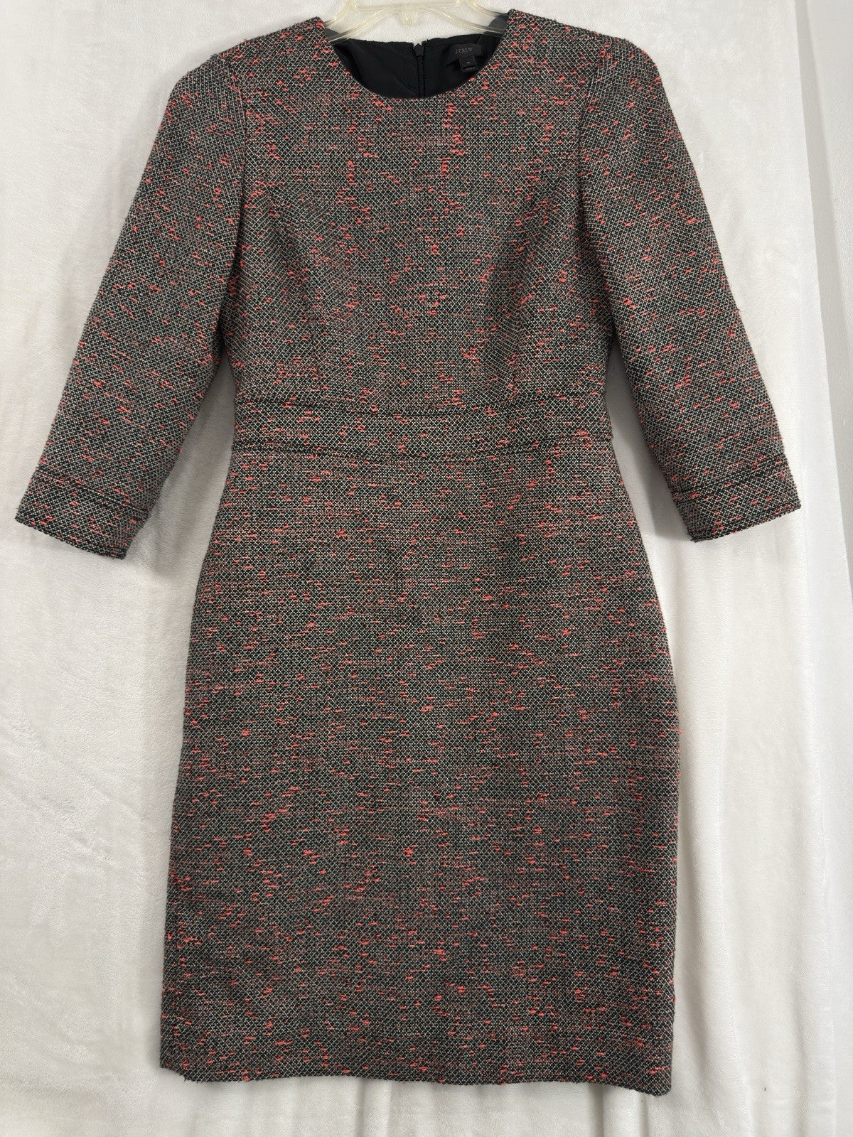 J Crew Tweed Dress 4 Gray Pink Wool Blend Lined Knee Length Womens