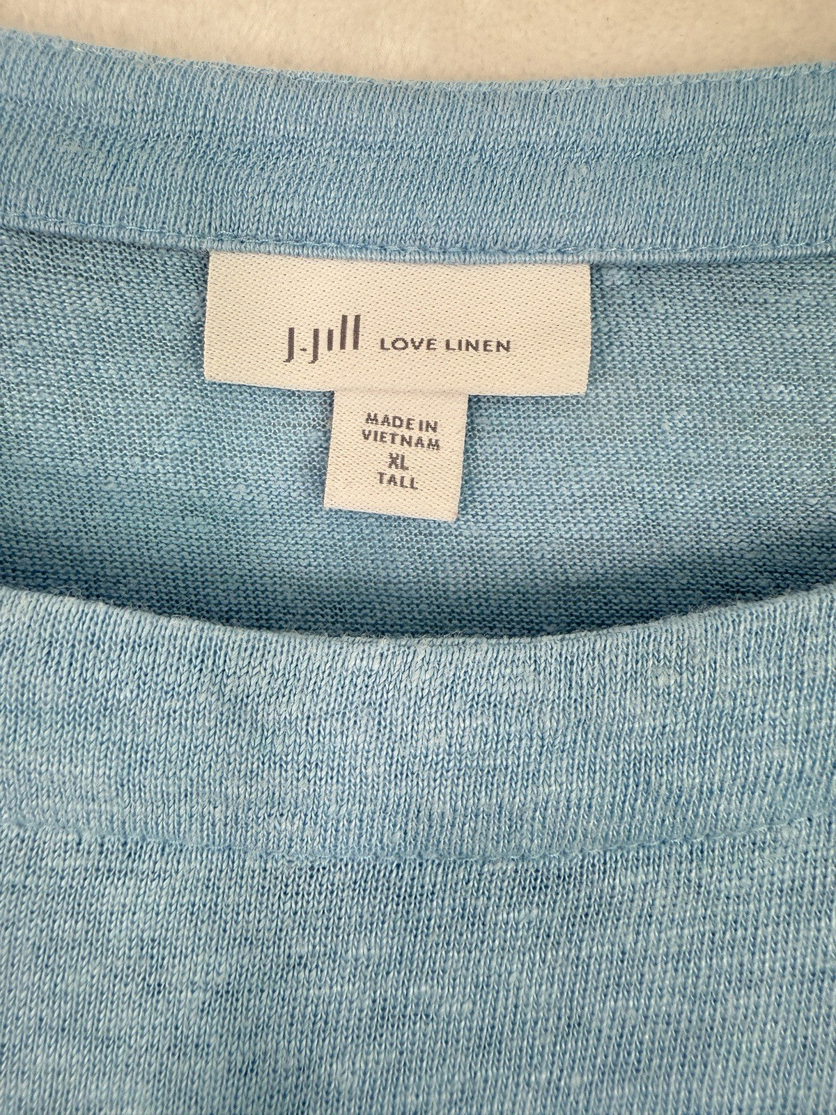 J Jill Love Linen Top XL Tall Blue Tunic Layered Hem 3/4 Sleeve Womens XLT