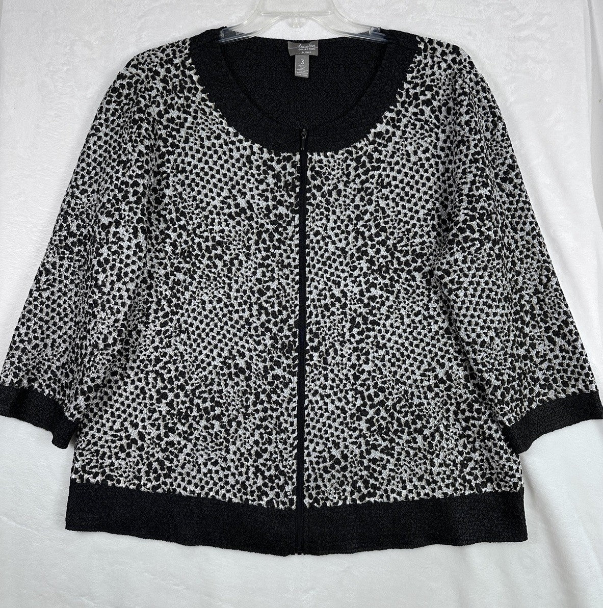 Chicos Travelers Size 3 Jacket Black Gray XL Crinkle Full Zip