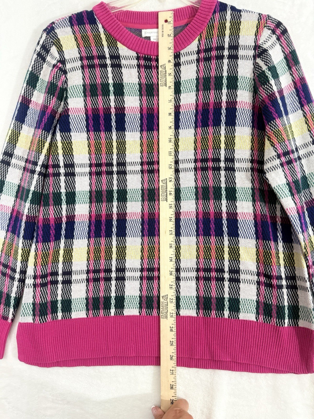 Charter Club XXL Pink Plaid Sweater Crew Neck Womens
