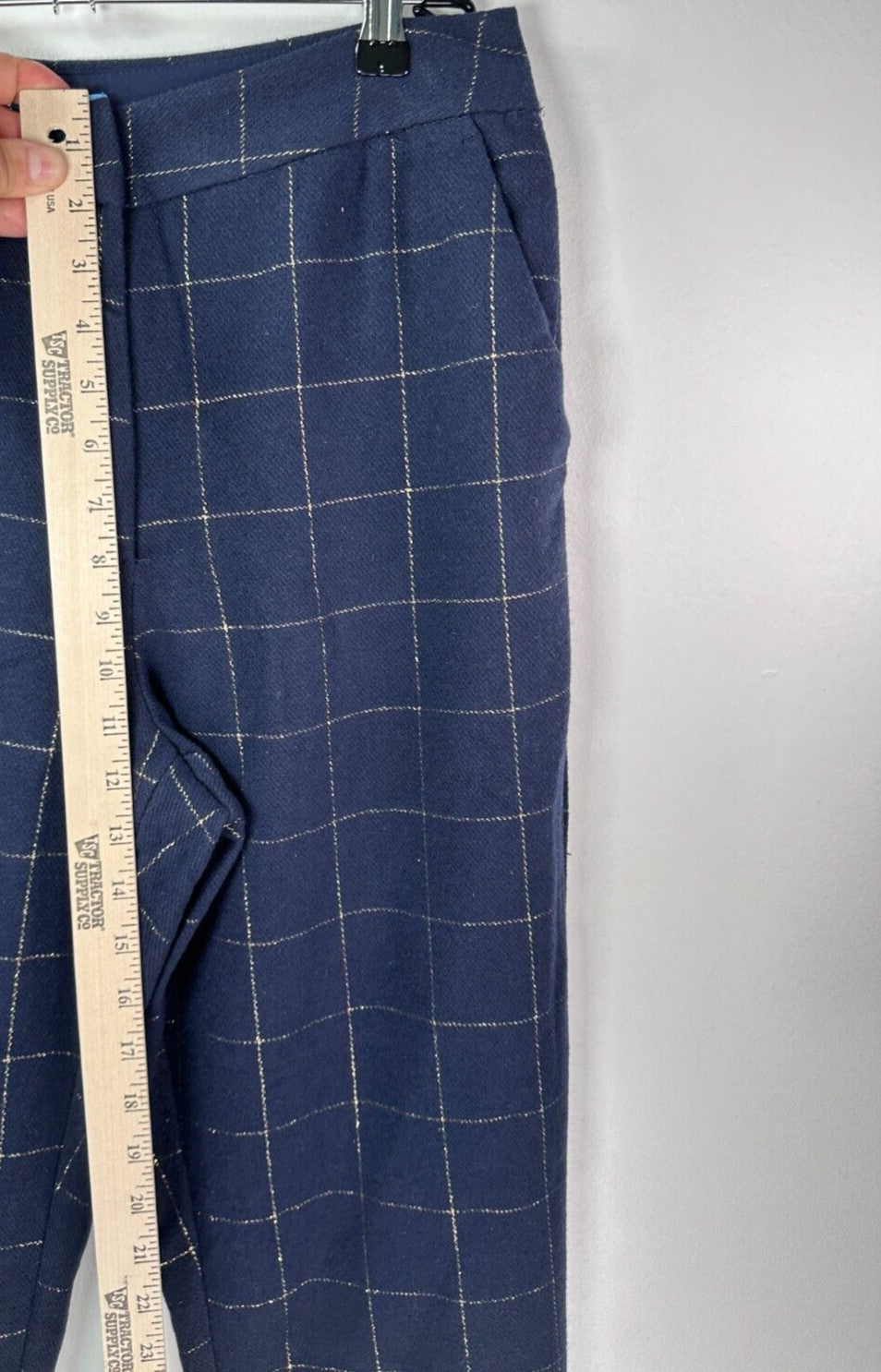 Draper James RSVP Pants 12 Blue Gold Windowpane Plaid Flat Front Lined Womens