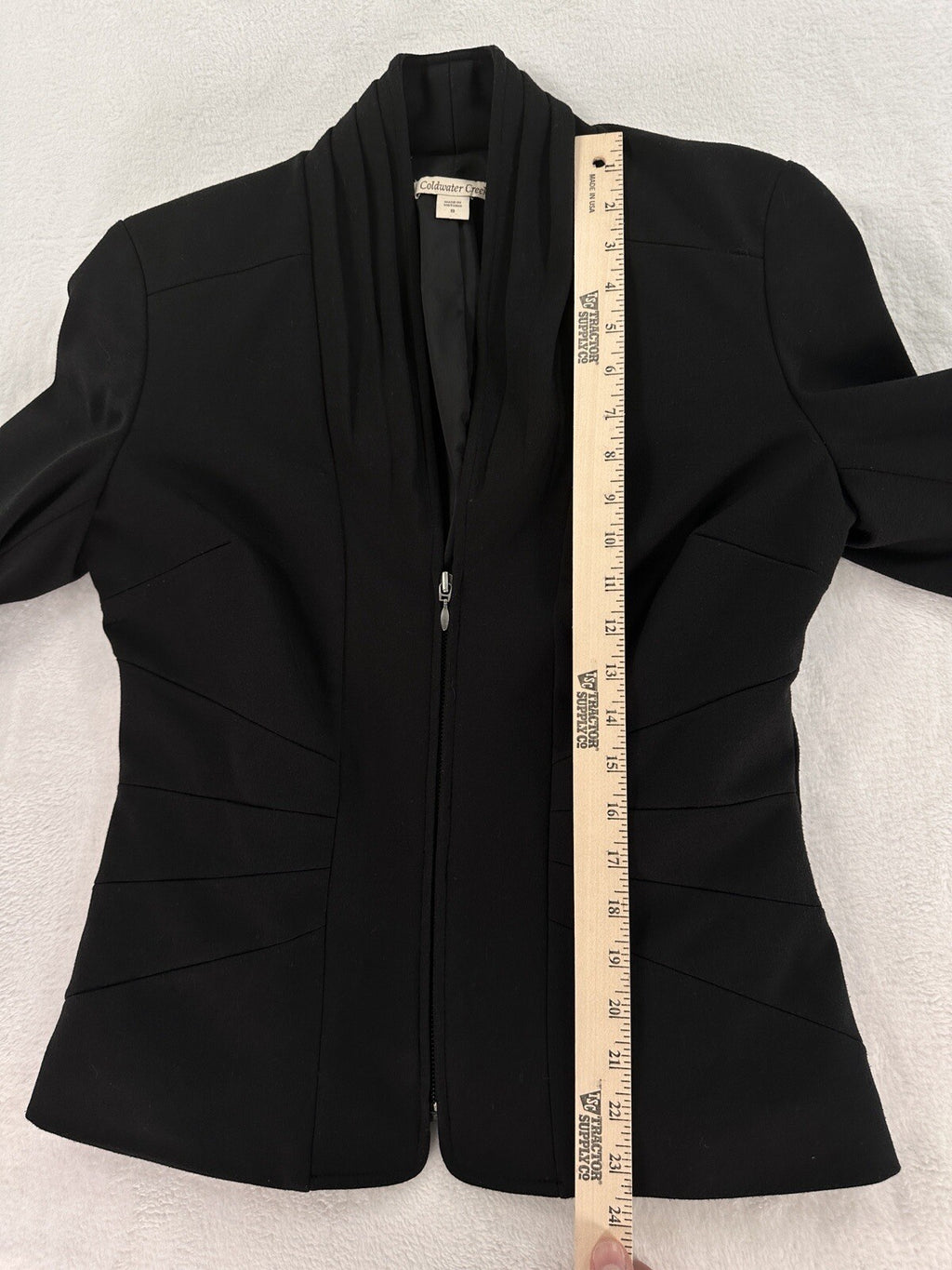 Coldwater Creek Jacket 8 Black Shawl Collar Zip Fitted Stretch