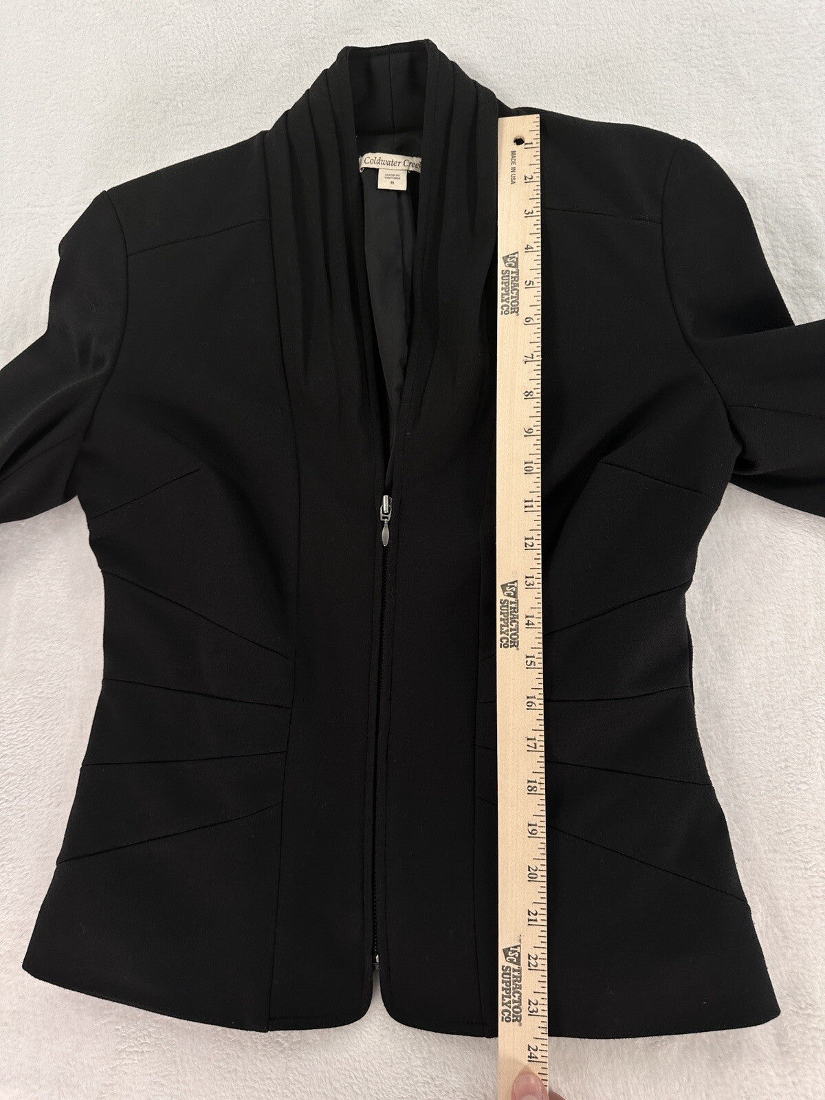 Coldwater Creek Jacket 8 Black Shawl Collar Zip Fitted Stretch