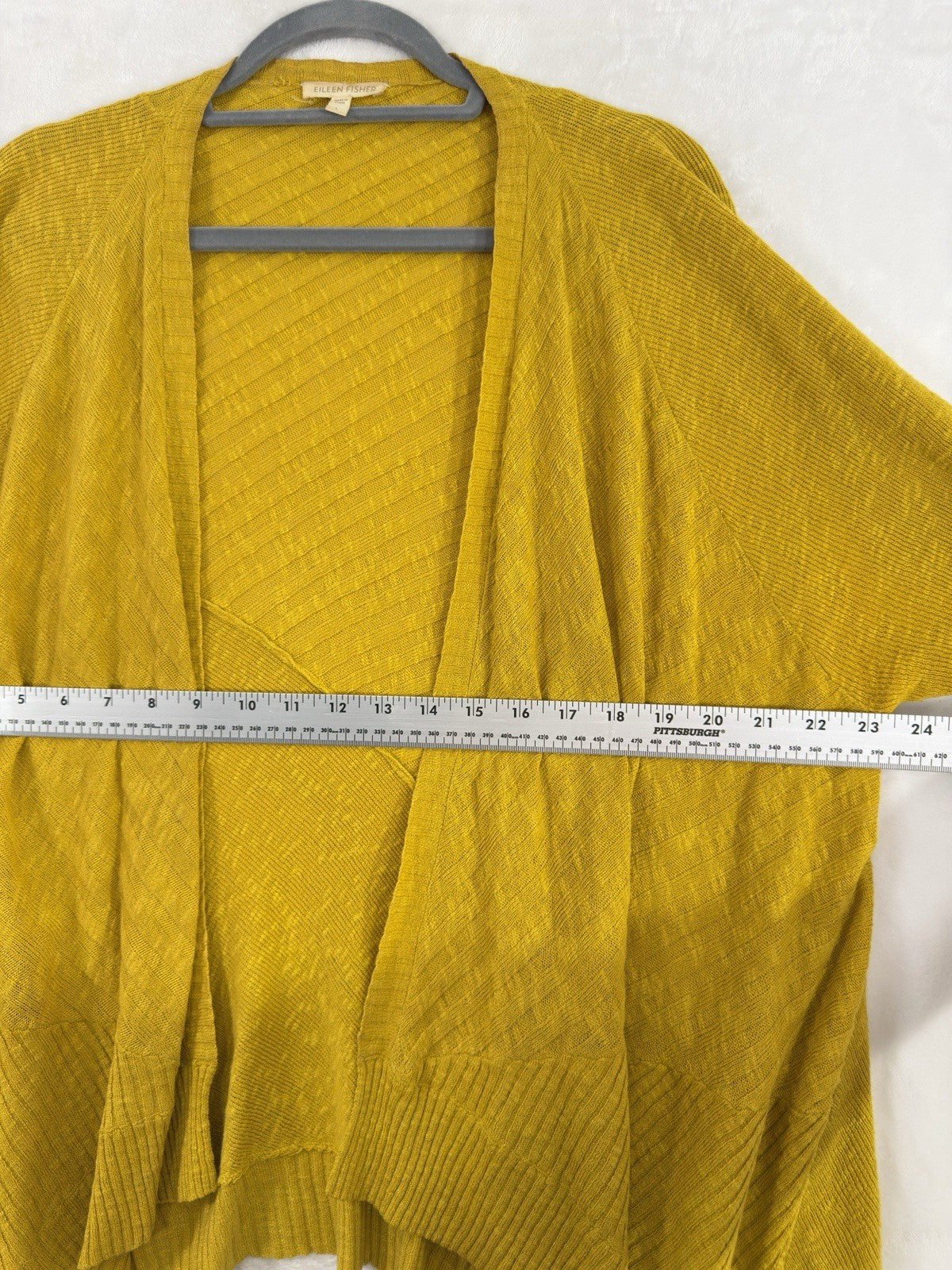 Eileen Fisher Cardigan Sweater Large Linen Cotton Slub Open Front Gold Womens