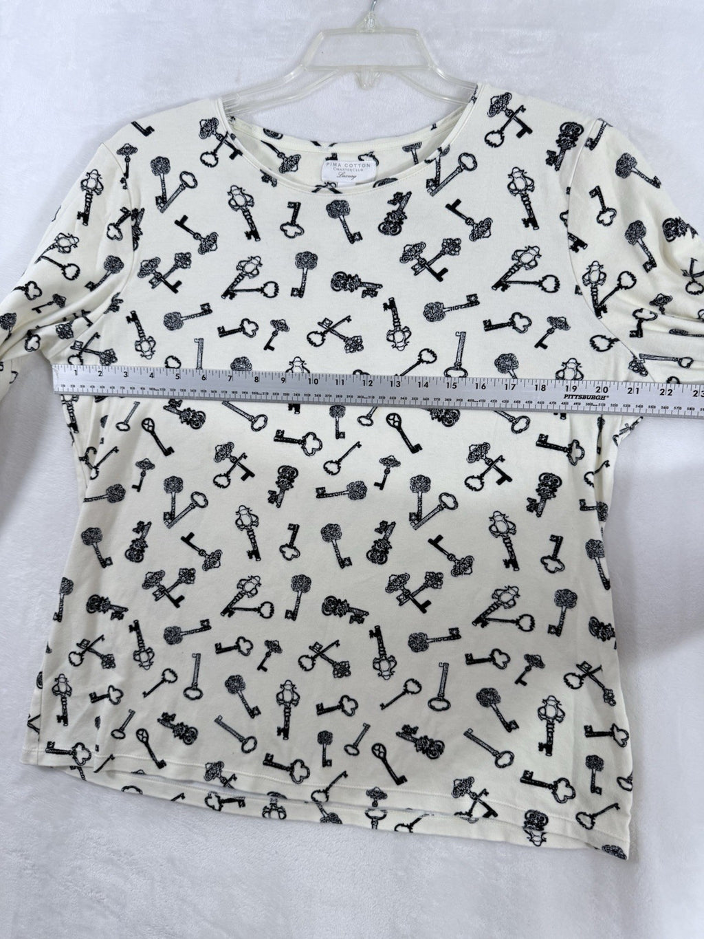 Charter Club Luxury XL Pima Cotton Top Black White Key Print Womens Knit Tops