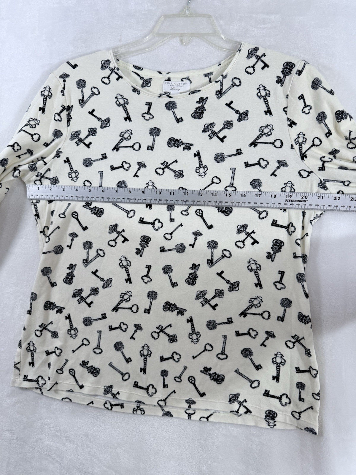 Charter Club Luxury XL Pima Cotton Top Black White Key Print Womens Knit Tops