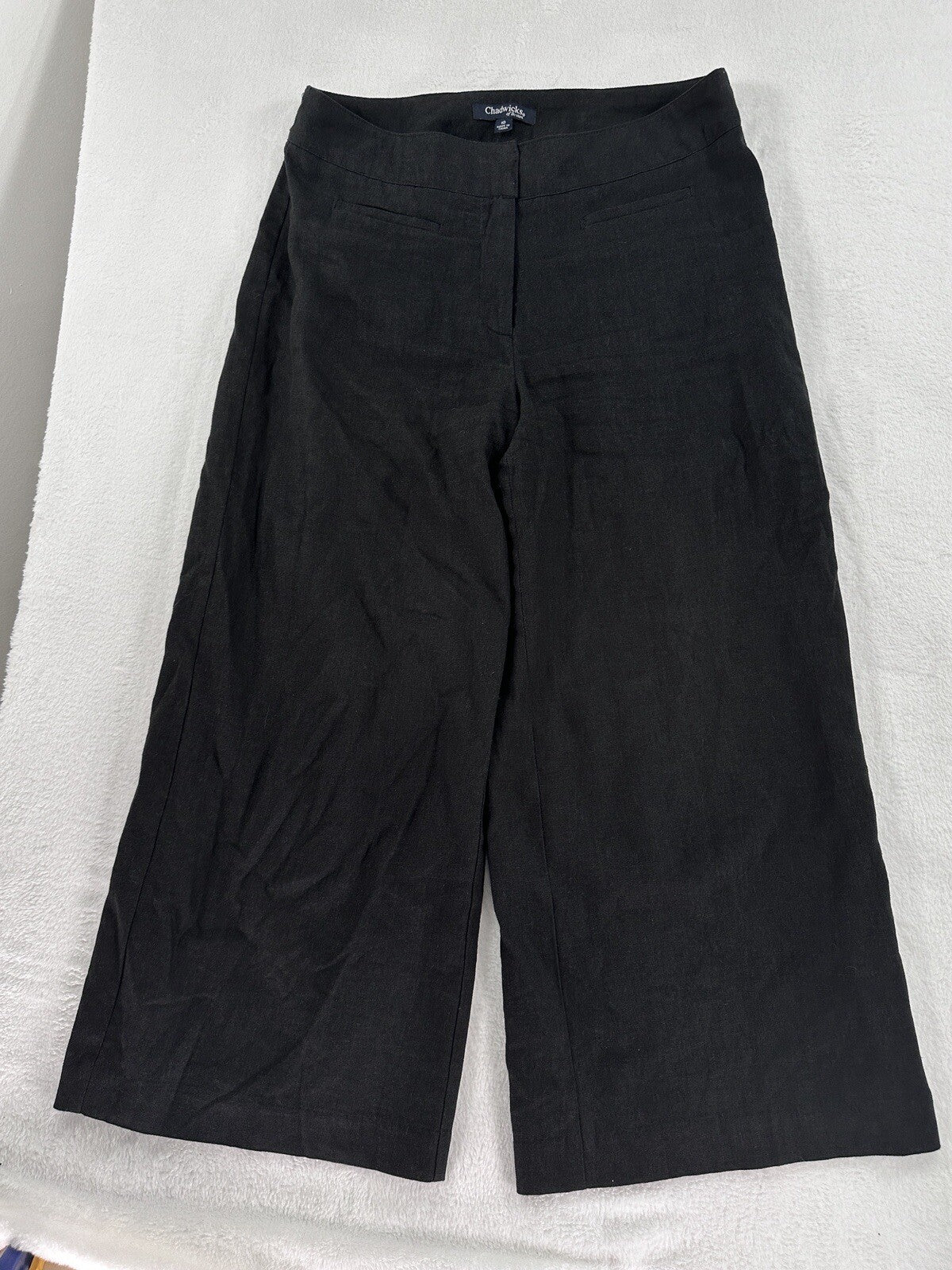 Chadwicks Of Boston Crop Pants 10 Black Linen Blend Lined Wide Leg