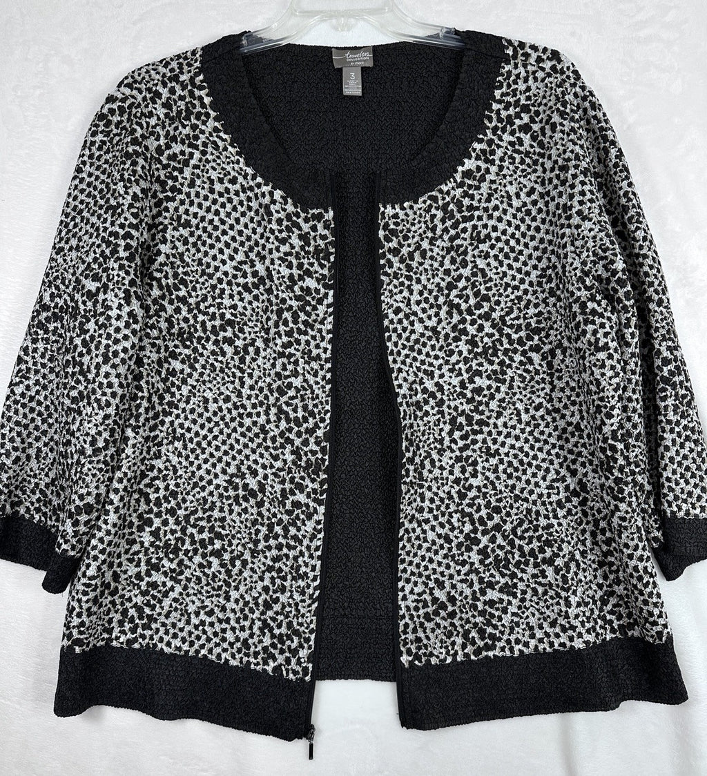 Chicos Travelers Size 3 Jacket Black Gray XL Crinkle Full Zip