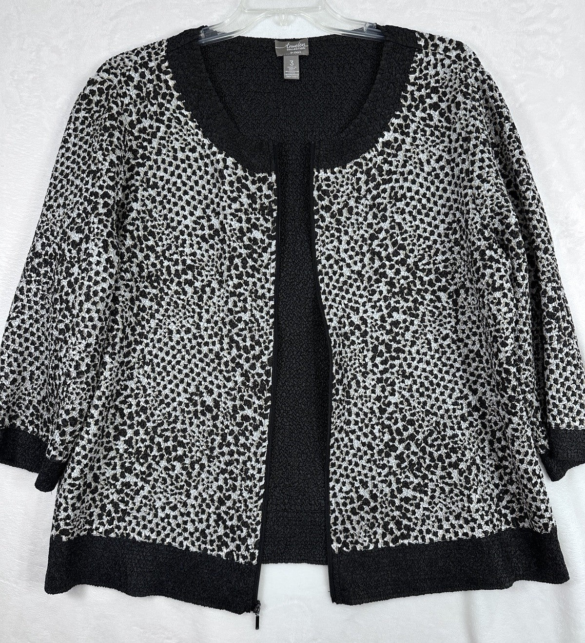 Chicos Travelers Size 3 Jacket Black Gray XL Crinkle Full Zip