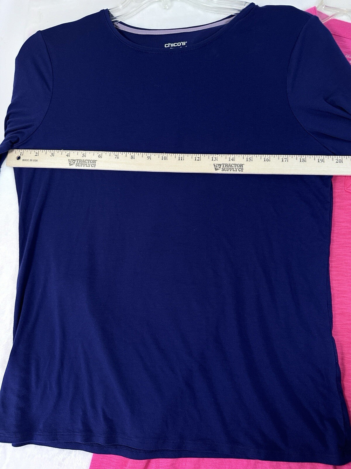 Chicos Size 2 Tops Lot Large Long Sleeve Ultimate Tee 3/4 Tunic Blue Pink Women
