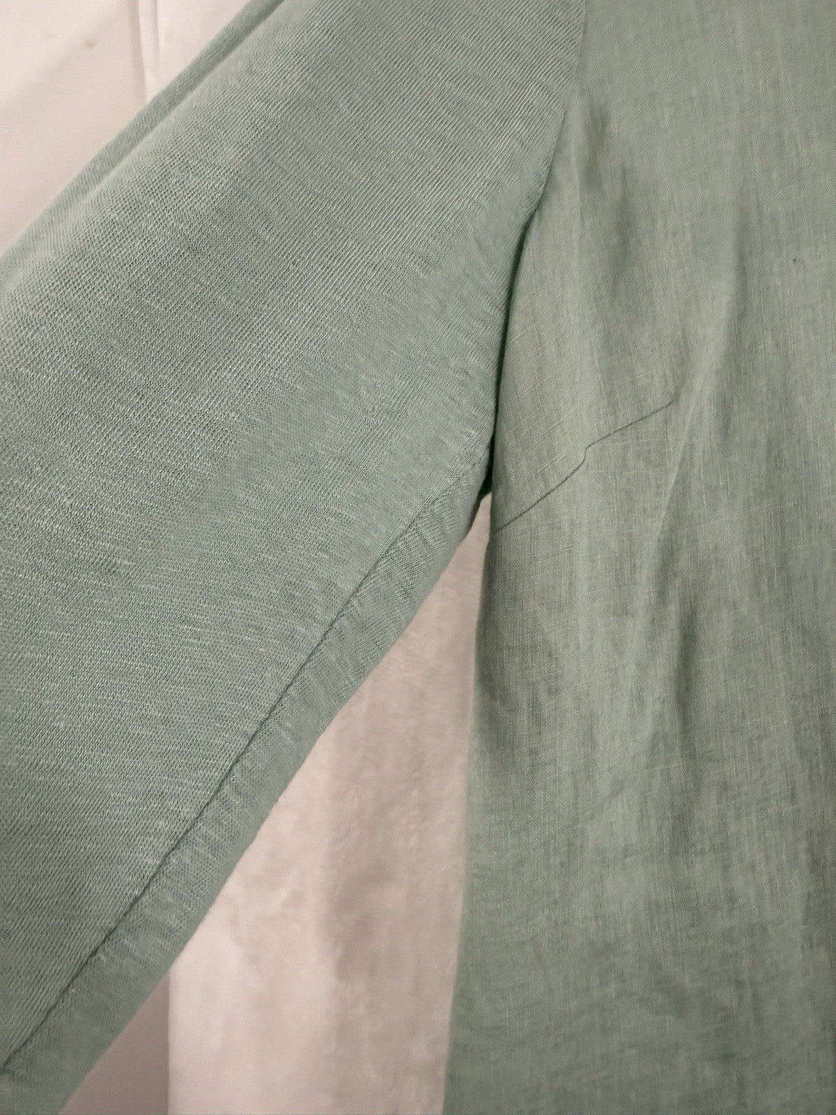 J Jill Love Linen Large Petite Top Tunic Blouse Light Green Knit Sleeves Womens