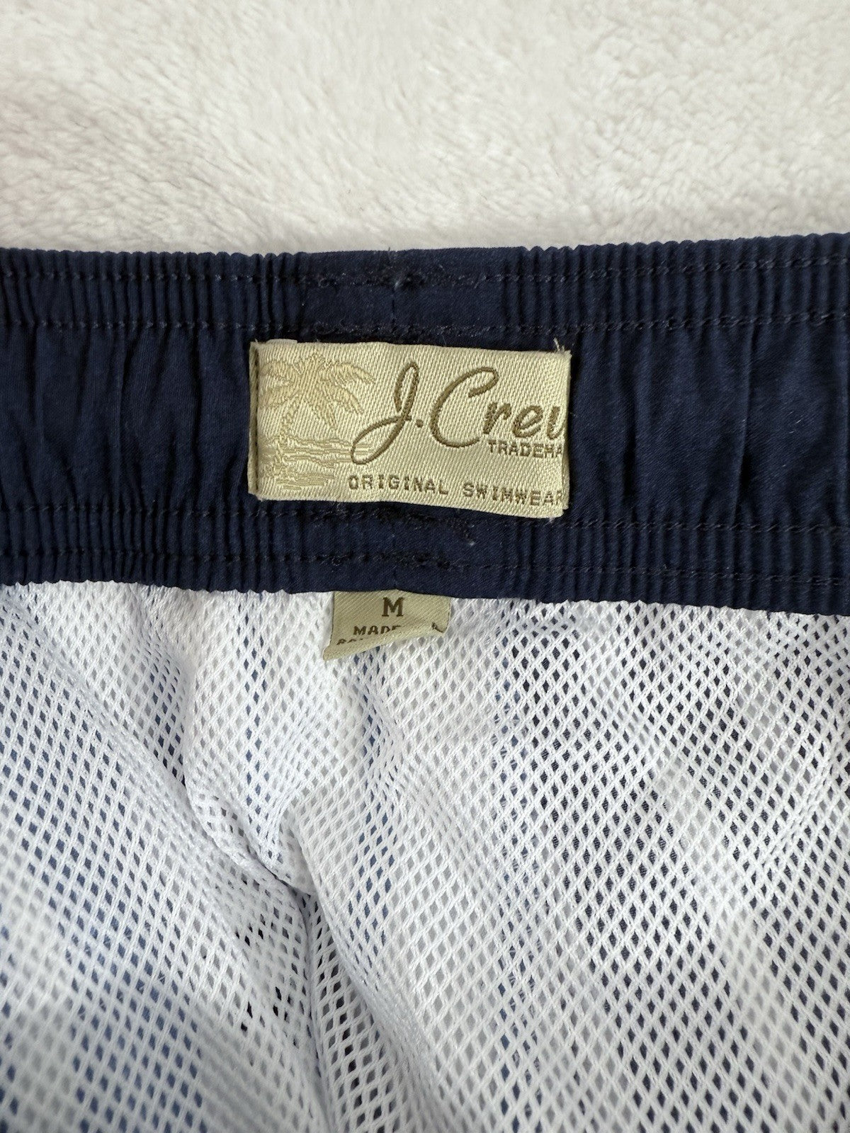 J Crew Swim Trunks Medium Men’s Shorts Blue Striped Stretch 6” Inseam