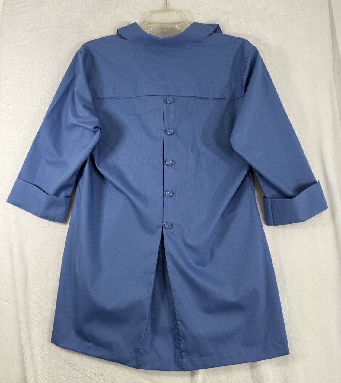 Foxcroft Button Shirt Womens 10 Blue Pamela Tunic Top Short Sleeve Shaped $128