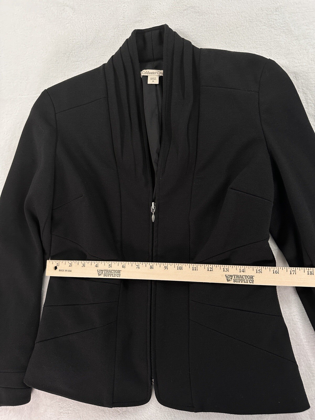 Coldwater Creek Jacket 8 Black Shawl Collar Zip Fitted Stretch