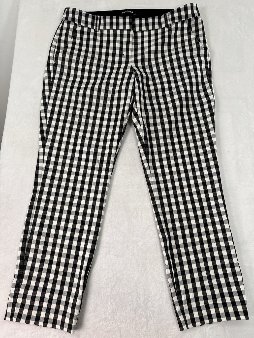 Express Columnist Ankle Pants 10 10R Black White Check Stretch Low Rise Womens