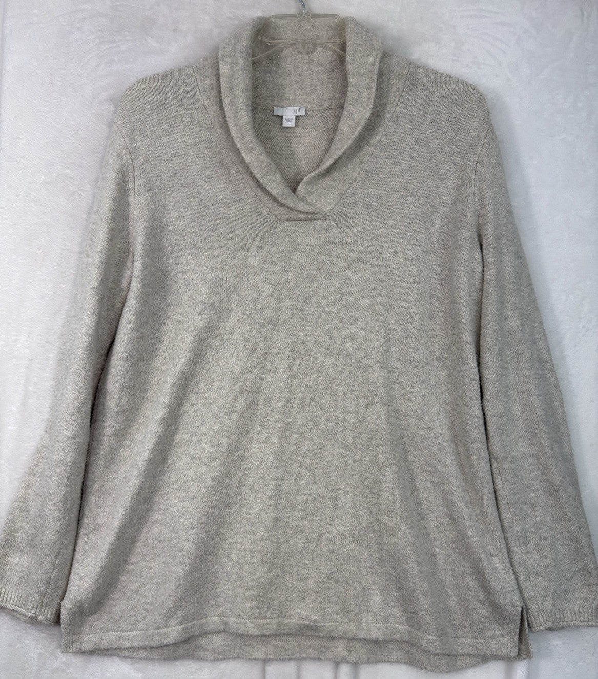 J Jill Sweater Large Beige Shawl V Neck Long Sleeve Tops Womens