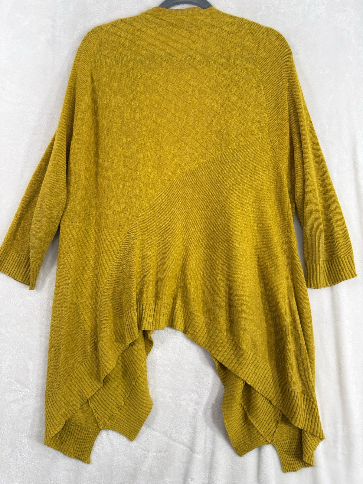 Eileen Fisher Cardigan Sweater Large Linen Cotton Slub Open Front Gold Womens