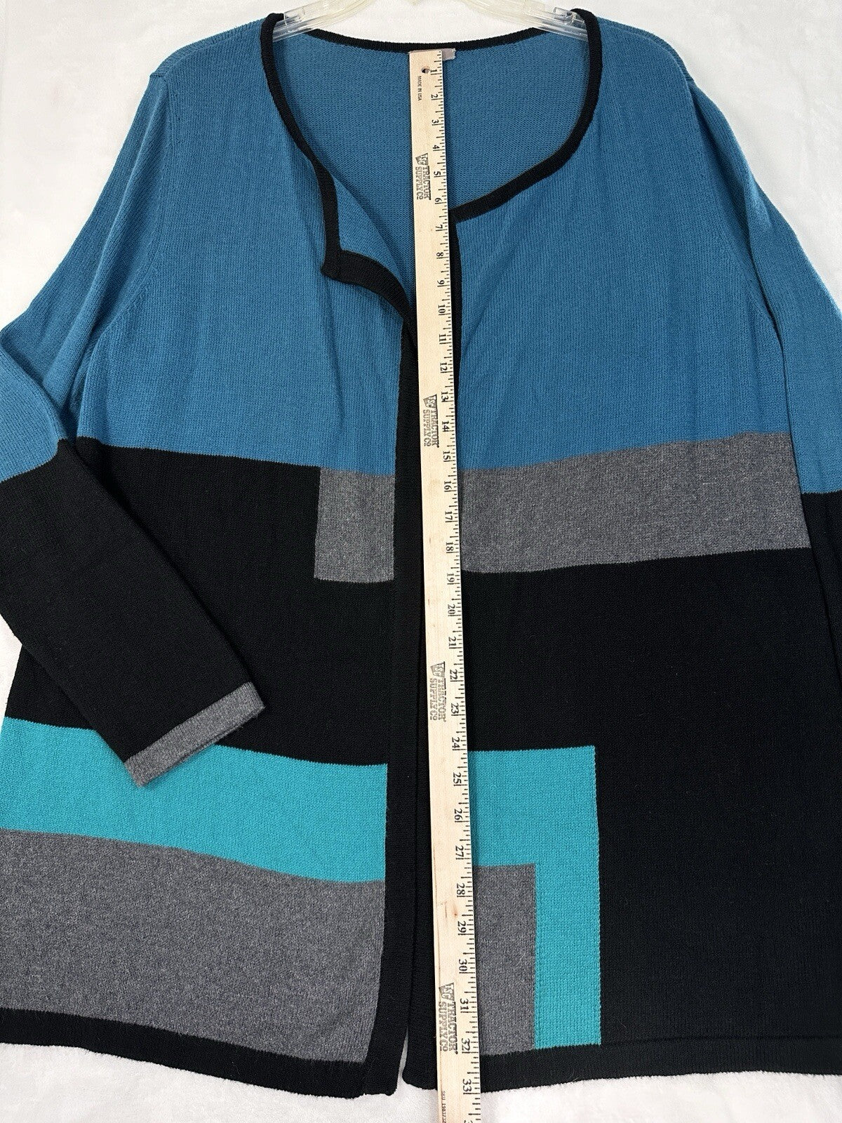 J Jill Medium Open Front Cardigan Sweater Blue Black Gray Colorblock Womens