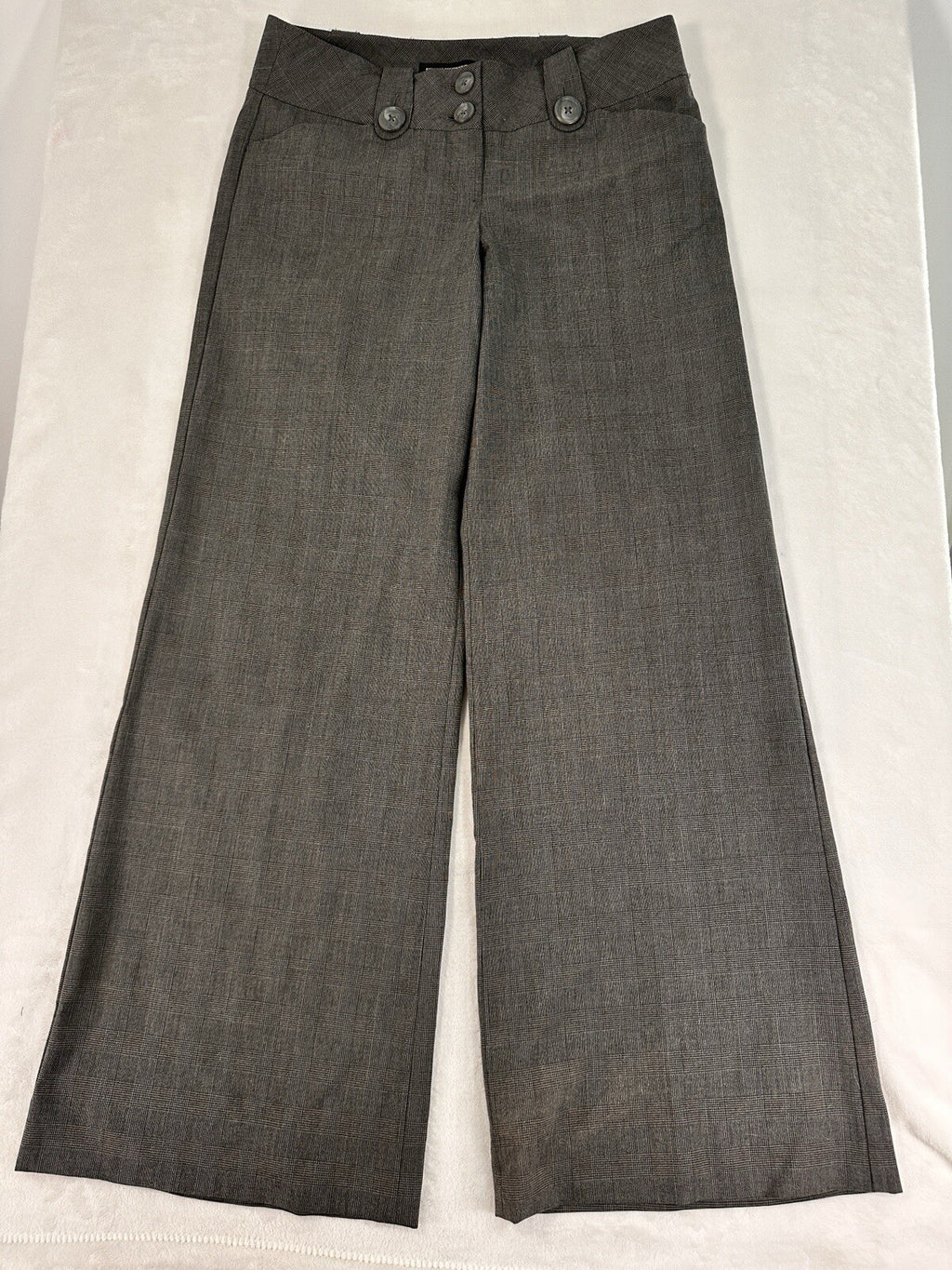 Express Editor Size 4 Dress Pants Gray Windowpane Plaid Big Button Womens
