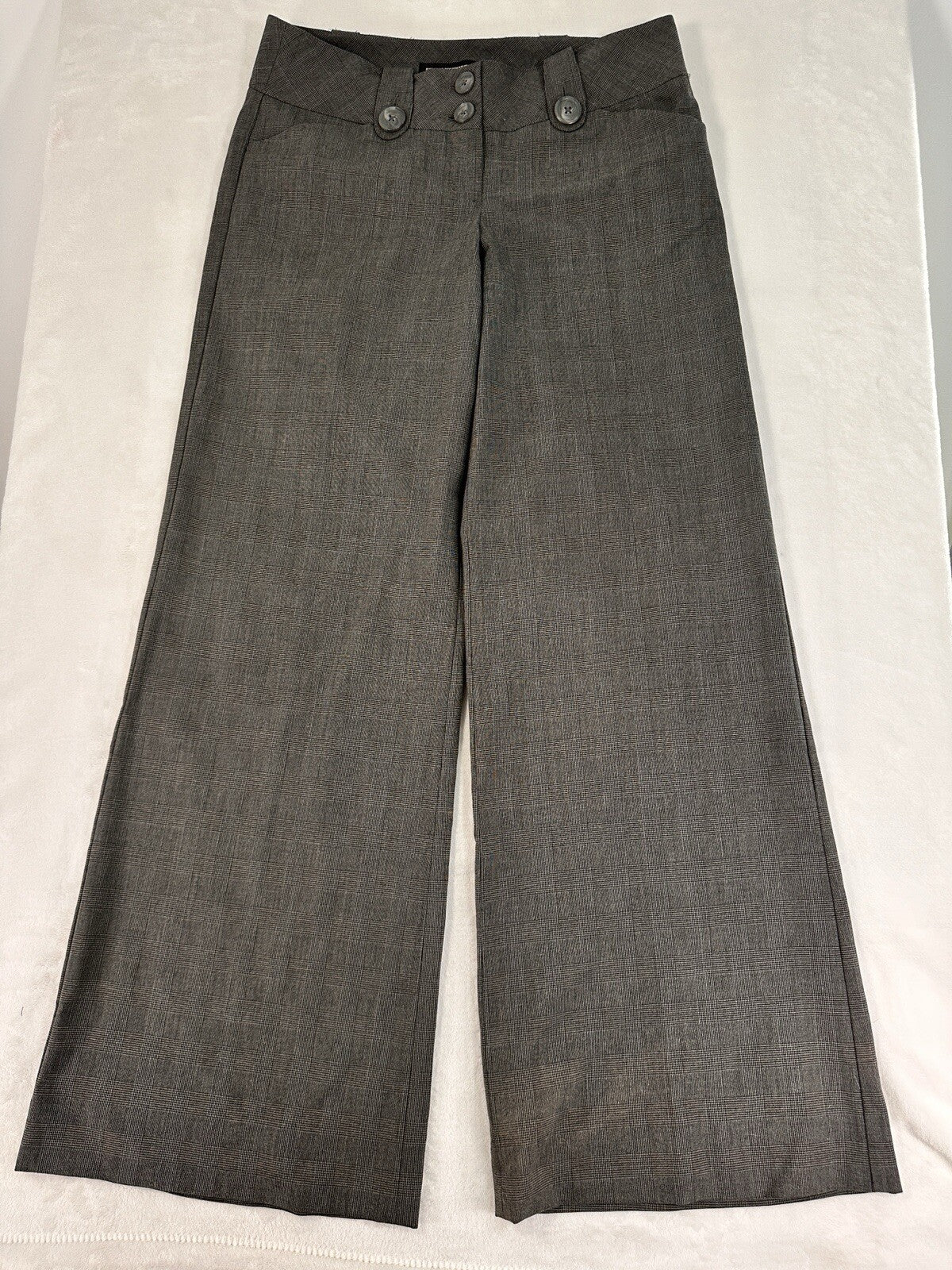 Express Editor Size 4 Dress Pants Gray Windowpane Plaid Big Button Womens