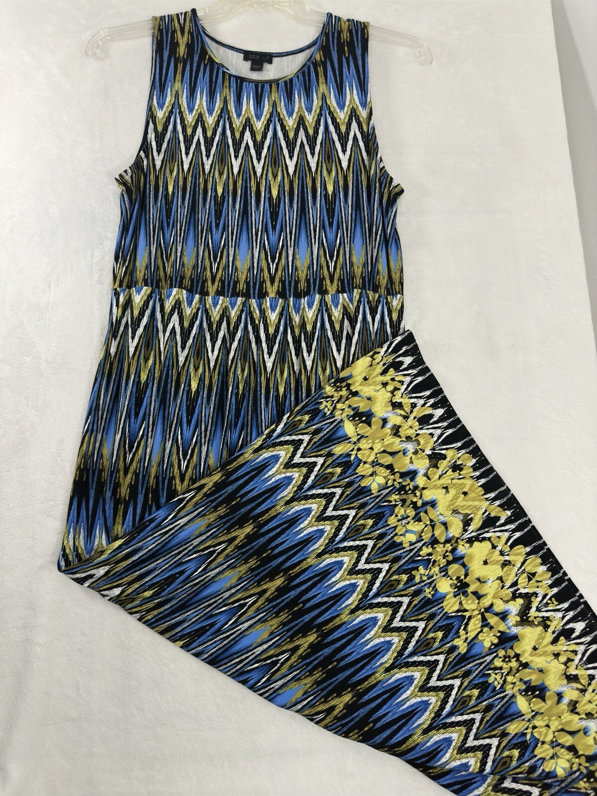 J Jill Medium Maxi Dress Wearever Blue Abstract Floral Print Sleeveless Womens