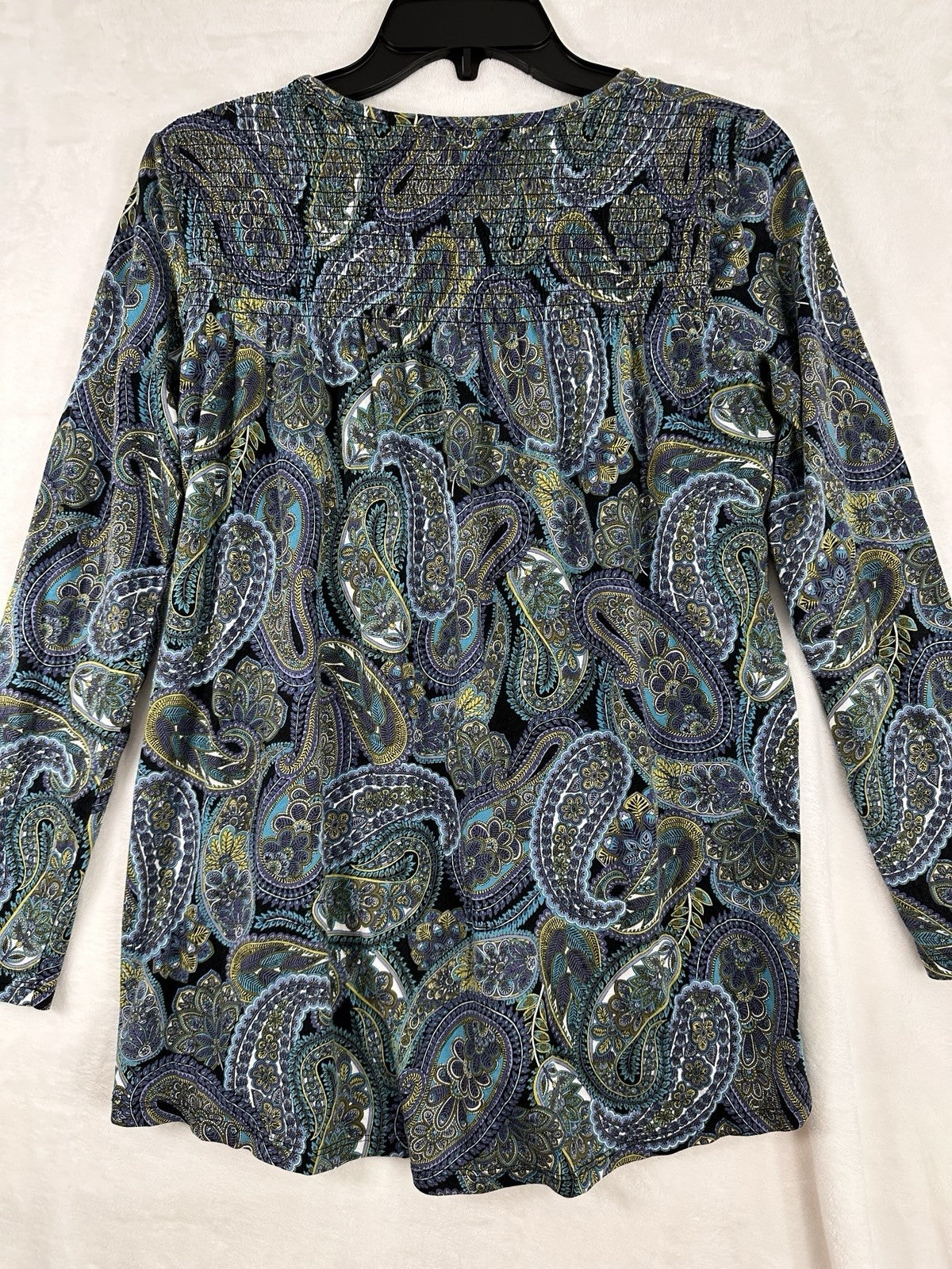 J Jill XS Top Knit Long Sleeve Paisley Blue Green Modal Cotton Womens