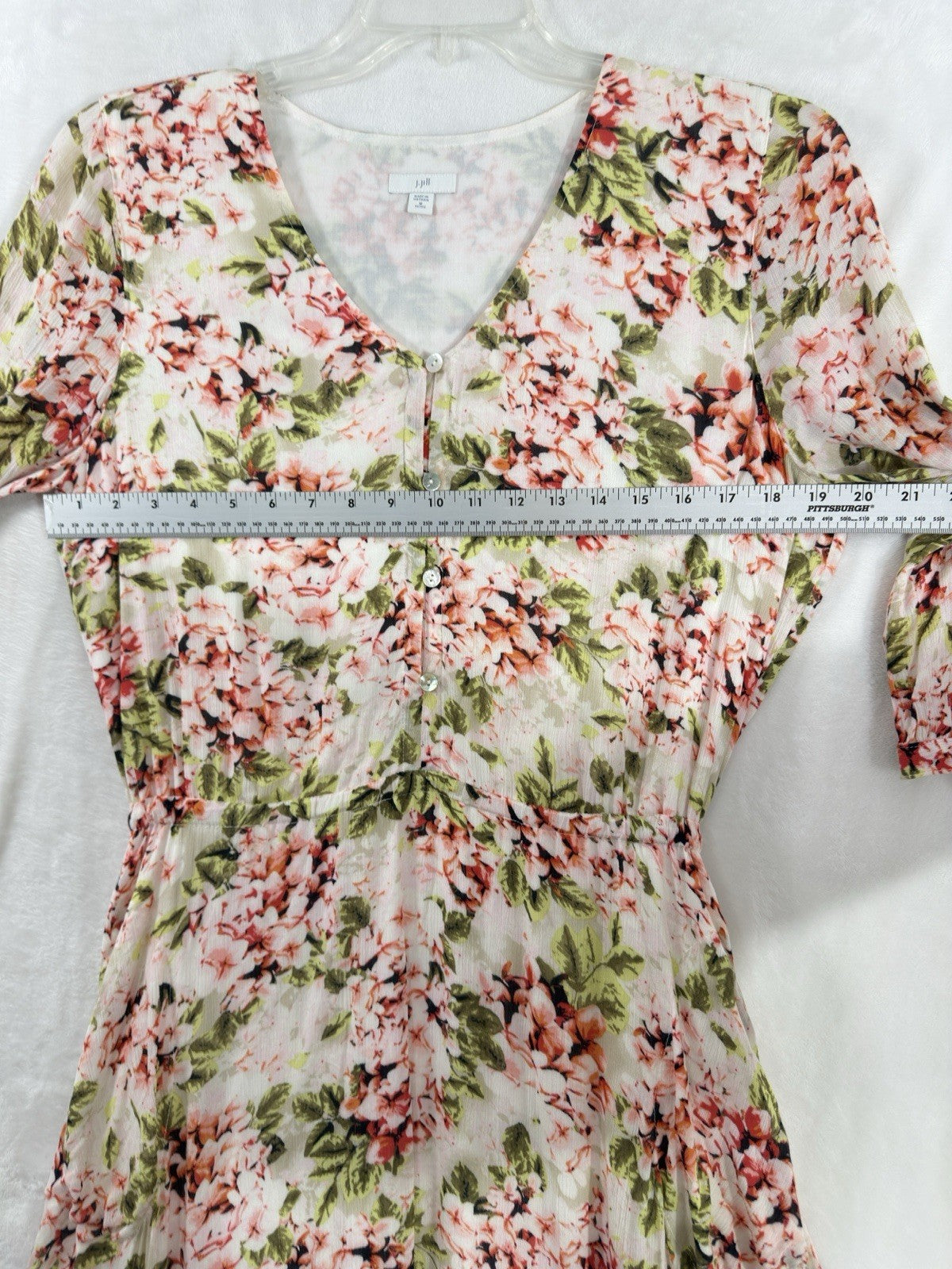 J Jill Midi Dress Medium Petite Pebble Hydrangea Boho Floral Pink Lightweight