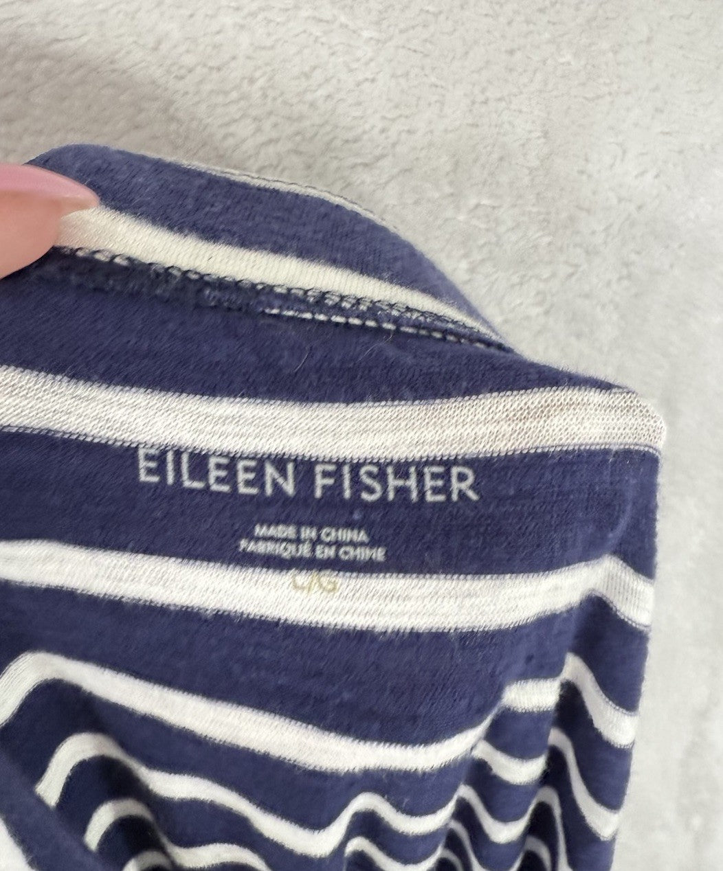 Eileen Fisher Large Midi Skirt Knit Organic Cotton Navy Blue White Striped Women