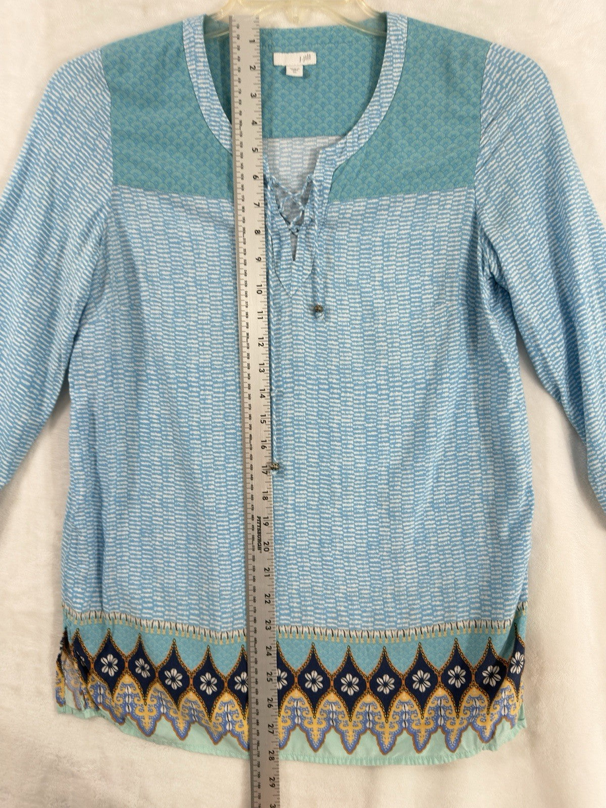 J Jill XL Top Tunic Blouse Rayon Blue Lightweight Womens Popover Boho