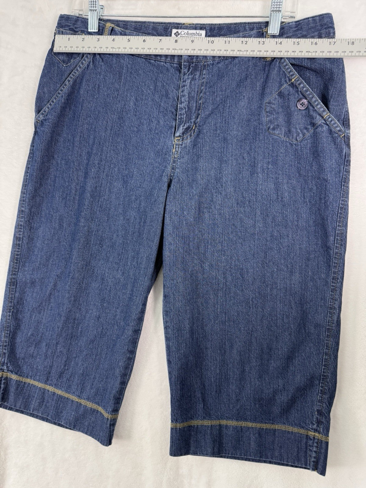 Columbia XCO Jean Shorts Women 14 Blue Denim Skimmer 16” Inseam