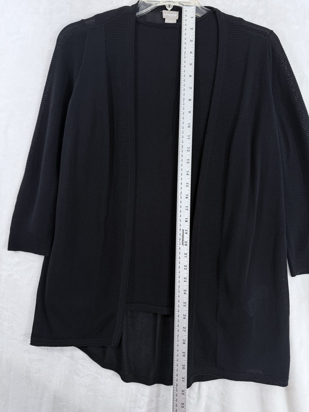Chicos Size 0 Top Cardigan Sweater Set Womens XS Black Lightweight 3/4 Sleeve