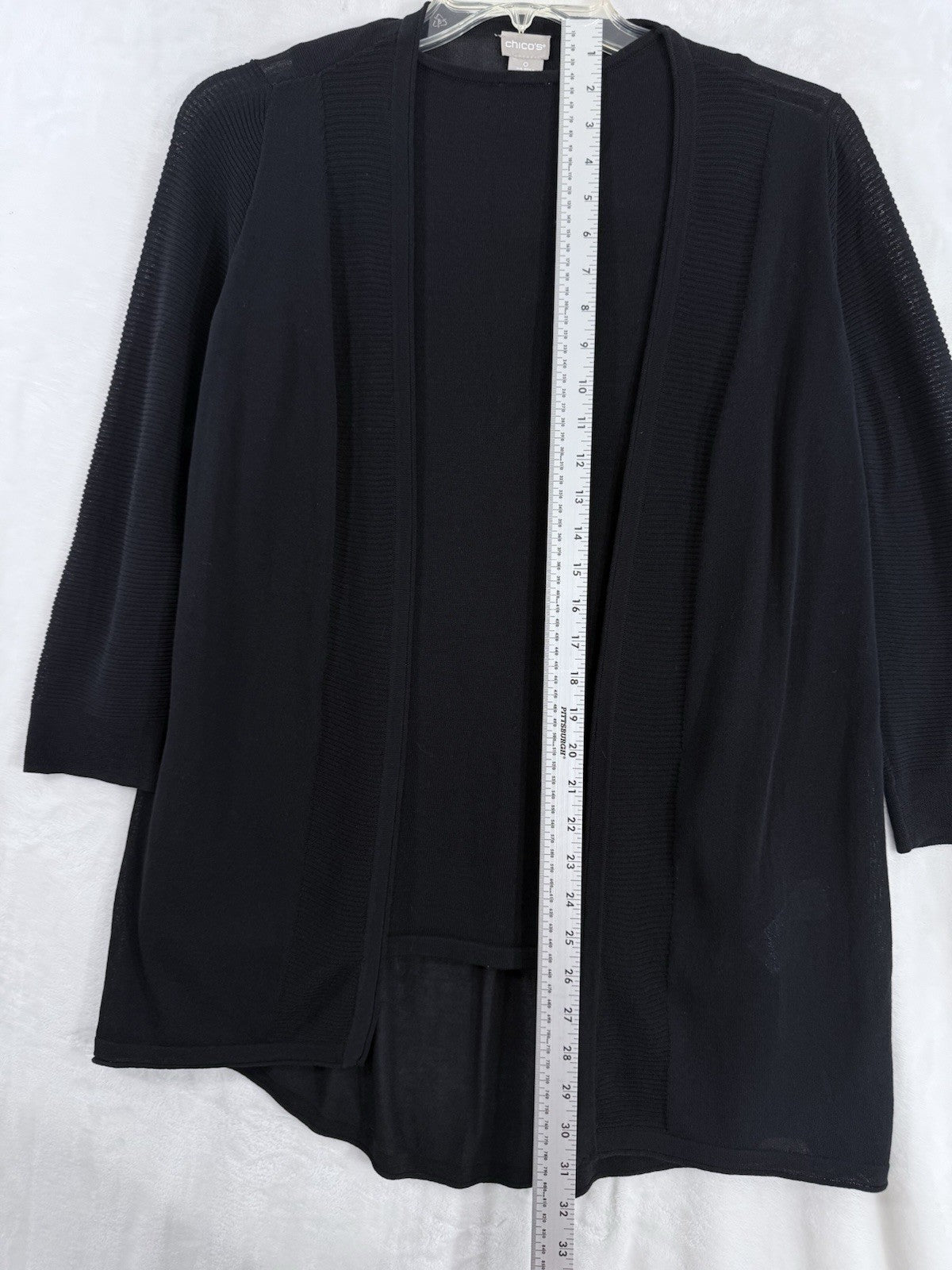 Chicos Size 0 Top Cardigan Sweater Set Womens XS Black Lightweight 3/4 Sleeve