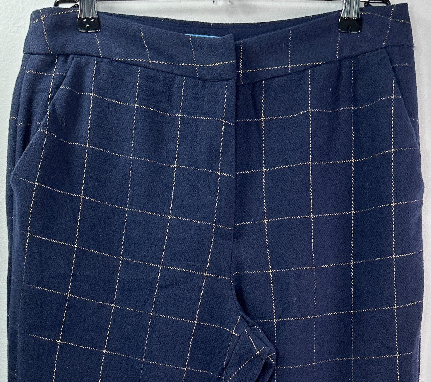 Draper James RSVP Pants 12 Blue Gold Windowpane Plaid Flat Front Lined Womens