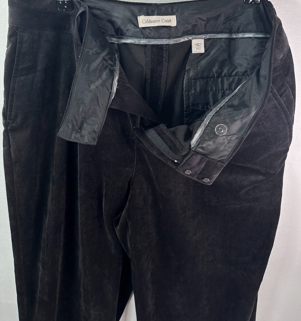 Coldwater Creek 12P Whisper Corduroy Trousers Black Pants Bootcut Womens