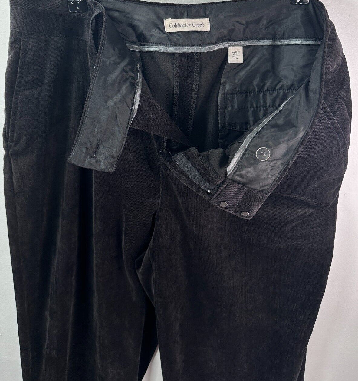 Coldwater Creek 12P Whisper Corduroy Trousers Black Pants Bootcut Womens