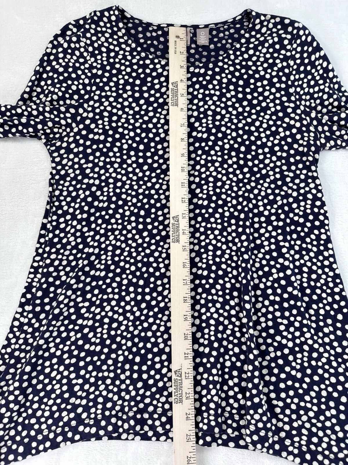 Chicos Size 0 Top Long Sleeve Blue White Polka Dots Womens Knit Modal Cotton