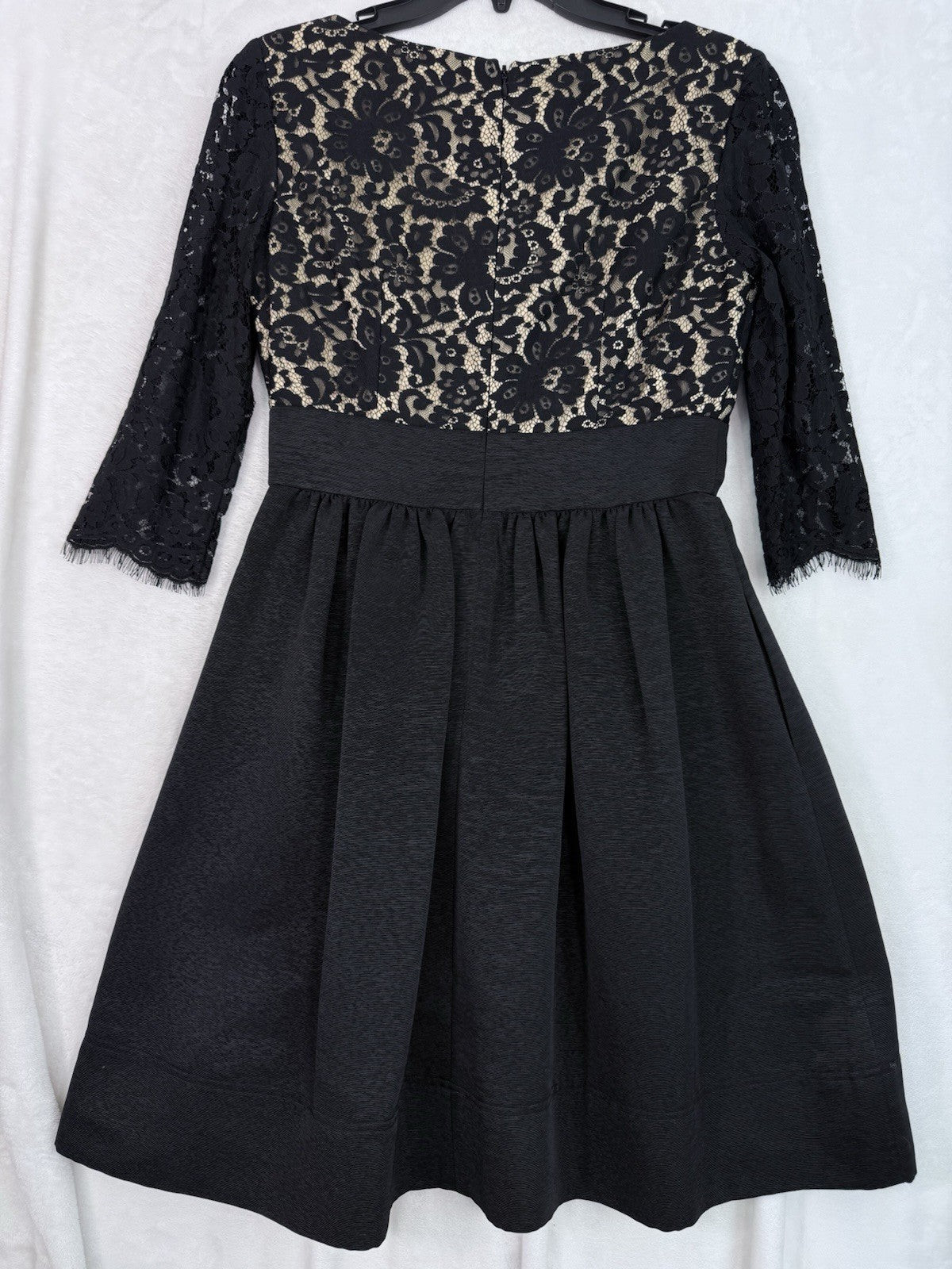 Eliza J Dress 6 Black Fit Flare Cocktail Above Knee Short Lace 3:4 Sleeve Womens
