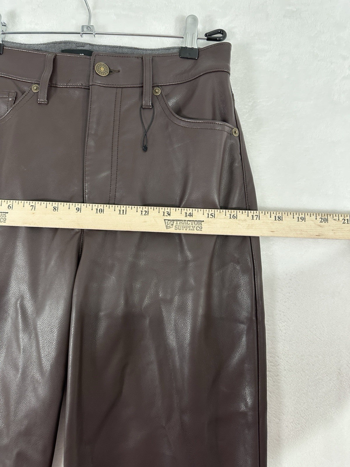Express Faux Leather Pants 6 Brown Super High Rise Modern Straight Leg Womens