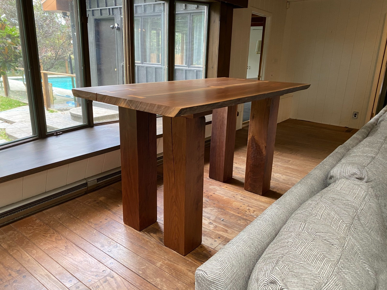 Custom Live Edge Walnut Bar Height Table - Nakashima Inspired Design
