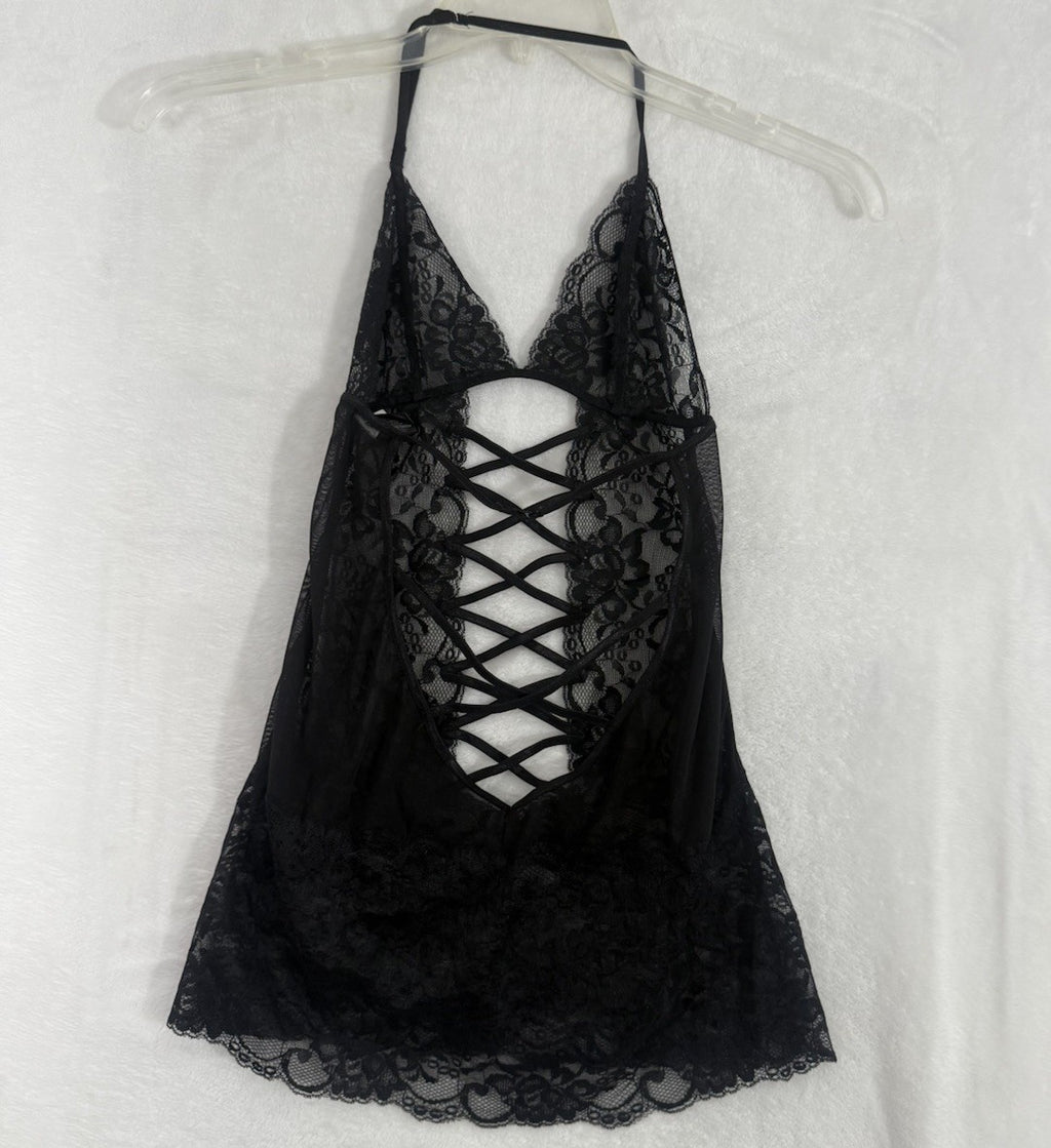 Fredericks Of Hollywood Lingerie Small Black Strappy Negligee Womens Seduction